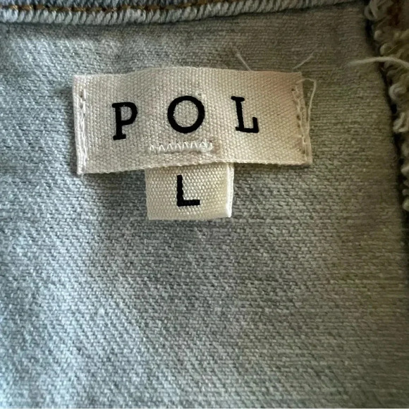 POL Shimmering‎ Jewel Denim Jean Jacket Beaded Distressed Size Large - Picture 15 of 16